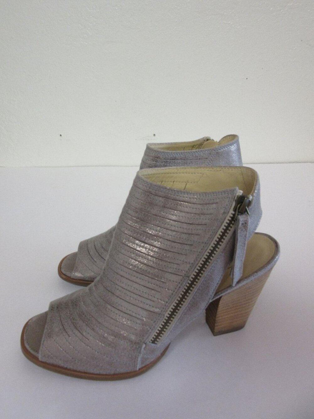 Paul Green Metallic Pewter EU39 Slingback Peep Toe Block Heel Bootie